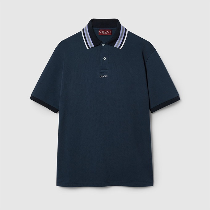 gucci lido series striped collar embroidered short‑sleeve polo shirt